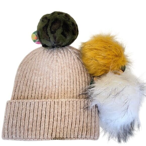 Anthropologie Pick A Pom Beanie Stocking Hat Bronze Set 3  display picture 1
